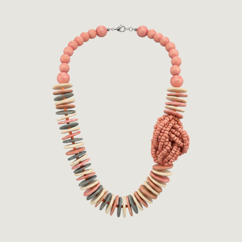 Chunky Oversized‎ Wood Bead Necklace Boho Asymmetrical Statement Boho Artisan